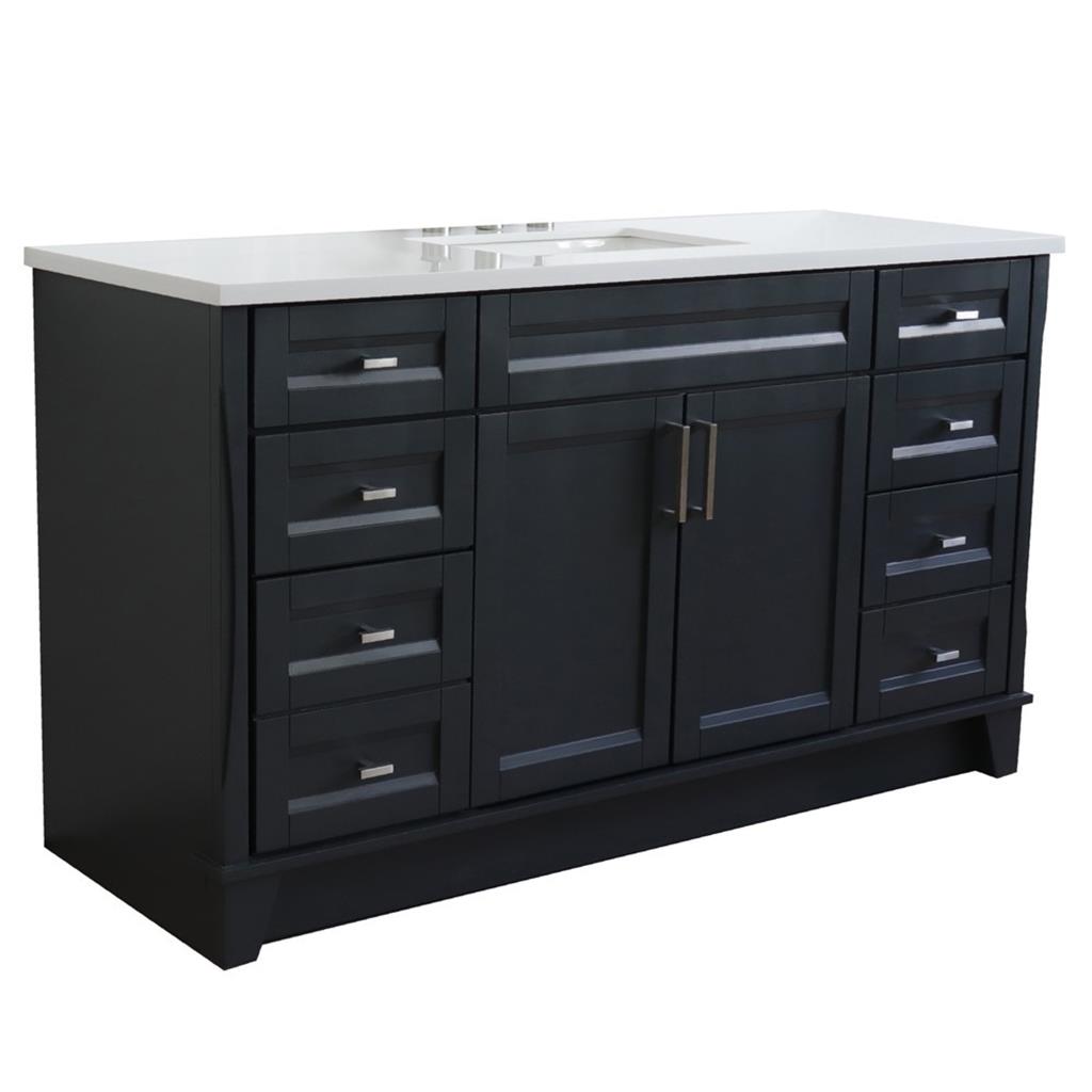 Bellaterra Home, Terni 61" Dark Gray Single Vanity, Rectangle Sink, White Quartz#top-options_white-quartz-top
