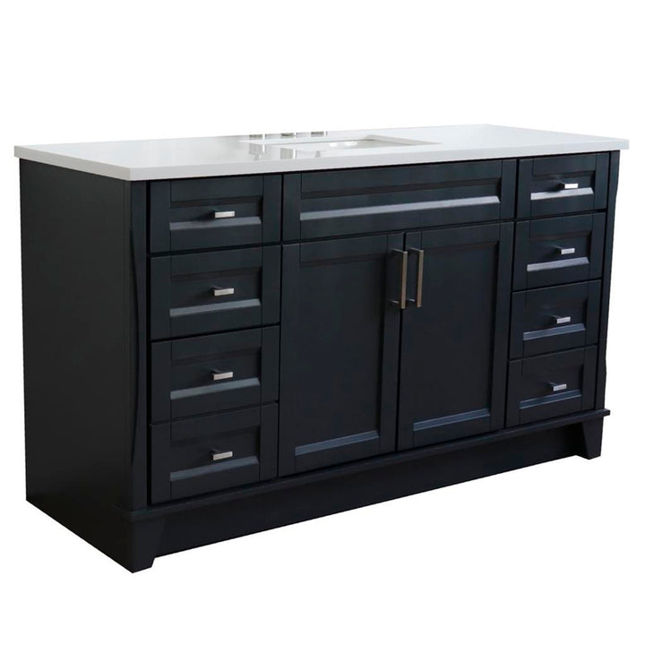 Bellaterra Home, Terni 61" Dark Gray Single Vanity, Rectangle Sink, White Quartz#top-options_white-quartz-top