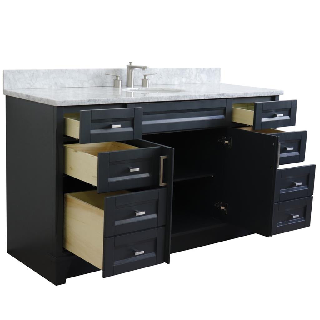 Bellaterra Home, Terni 61" Dark Gray Single Vanity, Oval Sink, White Carrara Marble#top-options_white-carrara-marble-top