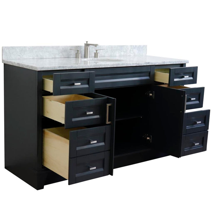 Bellaterra Home, Terni 61" Dark Gray Single Vanity, Oval Sink, White Carrara Marble#top-options_white-carrara-marble-top