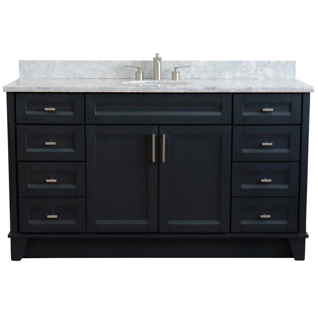 Bellaterra Home, Terni 61" Dark Gray Single Vanity, Oval Sink, White Carrara Marble#top-options_white-carrara-marble-top