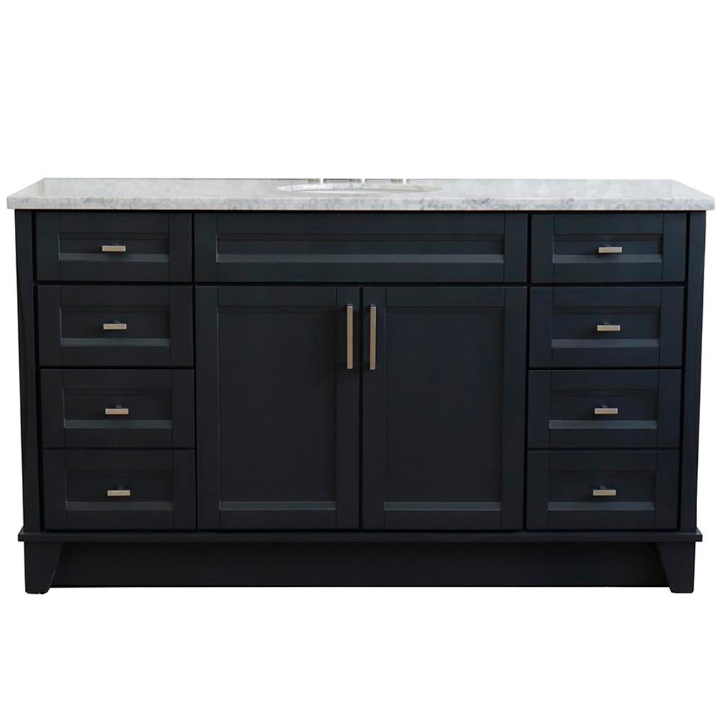 Bellaterra Home, Terni 61" Dark Gray Single Vanity, Oval Sink, White Carrara Marble#top-options_white-carrara-marble-top