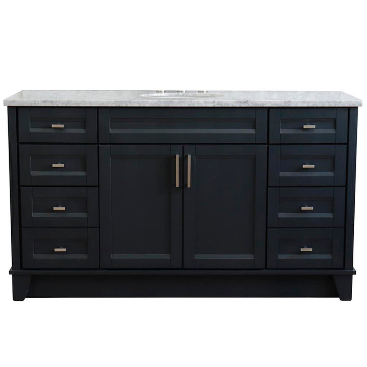 Bellaterra Home, Terni 61" Dark Gray Single Vanity, Oval Sink, White Carrara Marble#top-options_white-carrara-marble-top
