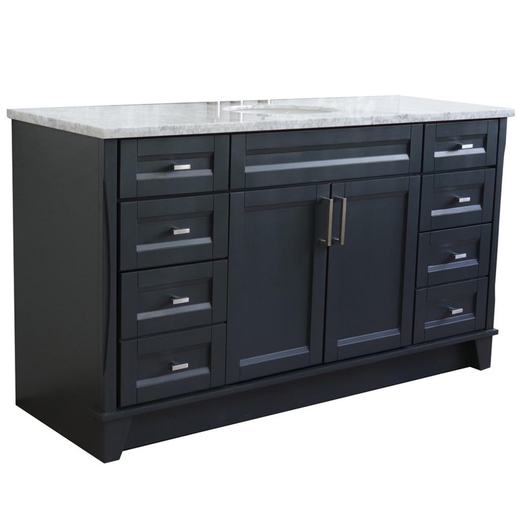 Bellaterra Home, Terni 61" Dark Gray Single Vanity, Oval Sink, White Carrara Marble#top-options_white-carrara-marble-top
