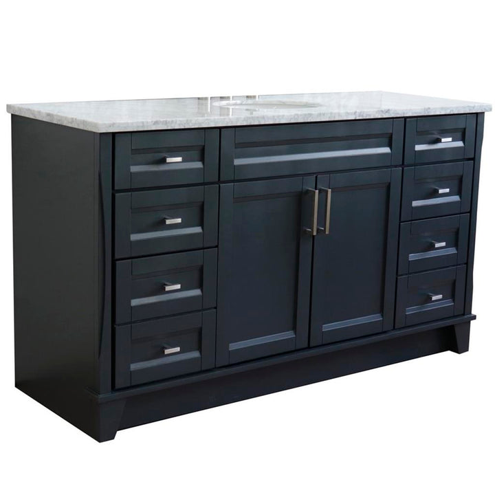 Bellaterra Home, Terni 61" Dark Gray Single Vanity, Oval Sink, White Carrara Marble#top-options_white-carrara-marble-top