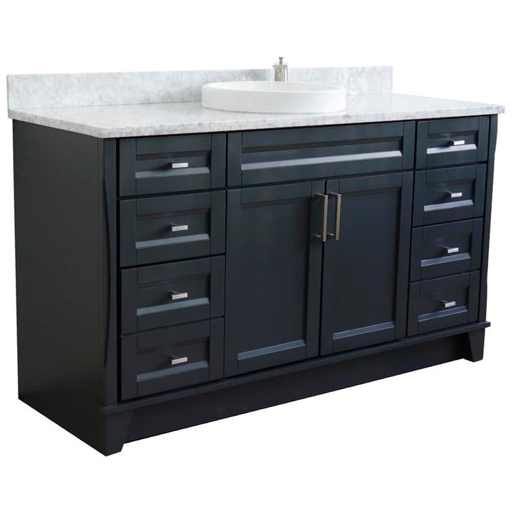 Bellaterra Home, Terni 61" Dark Gray Single Vanity, Round Sink, White Carrara Marble#top-options_white-carrara-marble-top
