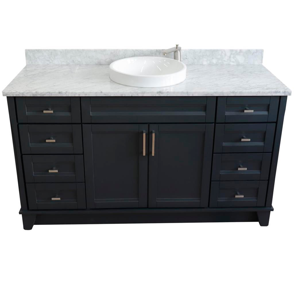 Bellaterra Home, Terni 61" Dark Gray Single Vanity, Round Sink, White Carrara Marble#top-options_white-carrara-marble-top