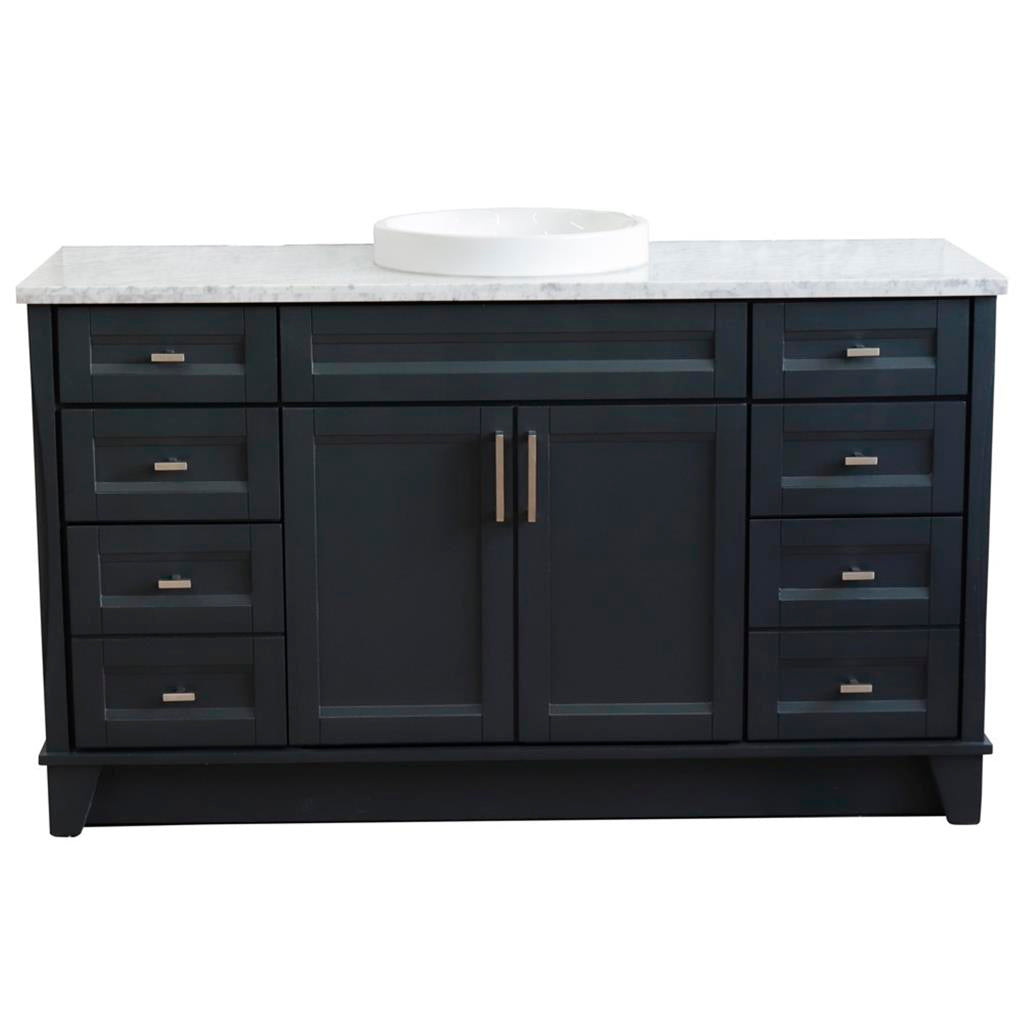 Bellaterra Home, Terni 61" Dark Gray Single Vanity, Round Sink, White Carrara Marble#top-options_white-carrara-marble-top