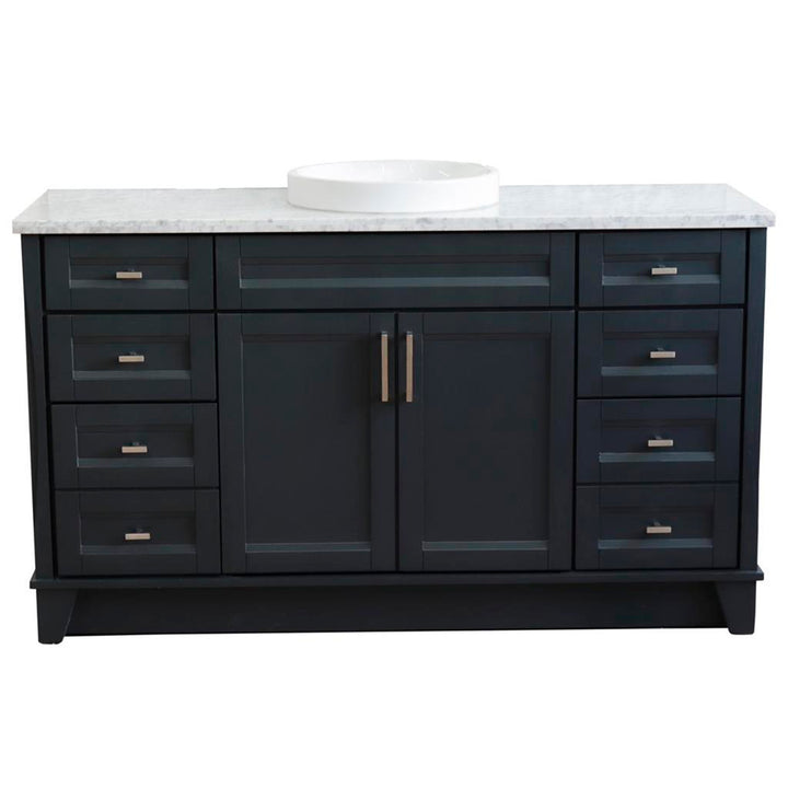 Bellaterra Home, Terni 61" Dark Gray Single Vanity, Round Sink, White Carrara Marble#top-options_white-carrara-marble-top