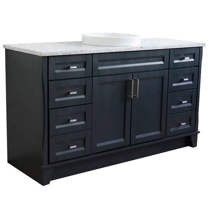Bellaterra Home, Terni 61" Dark Gray Single Vanity, Round Sink, White Carrara Marble#top-options_white-carrara-marble-top