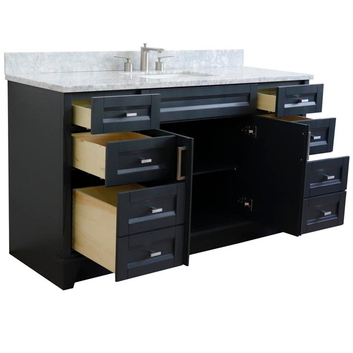 Bellaterra Home, Terni 61" Dark Gray Single Vanity, Rectangle Sink, White Carrara Marble#top-options_white-carrara-marble-top