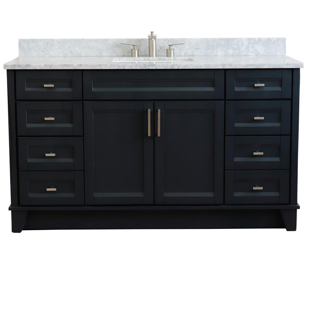 Bellaterra Home, Terni 61" Dark Gray Single Vanity, Rectangle Sink, White Carrara Marble#top-options_white-carrara-marble-top