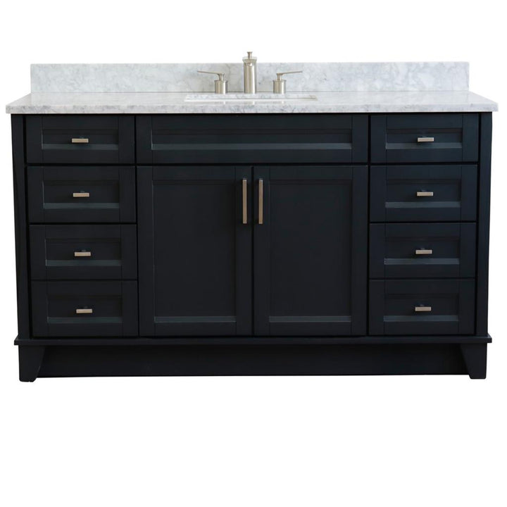 Bellaterra Home, Terni 61" Dark Gray Single Vanity, Rectangle Sink, White Carrara Marble#top-options_white-carrara-marble-top