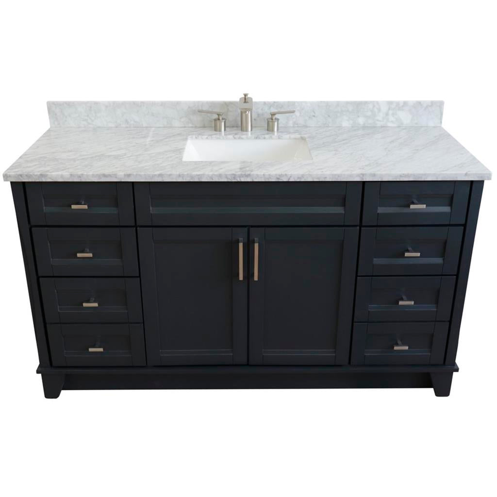 Bellaterra Home, Terni 61" Dark Gray Single Vanity, Rectangle Sink, White Carrara Marble#top-options_white-carrara-marble-top