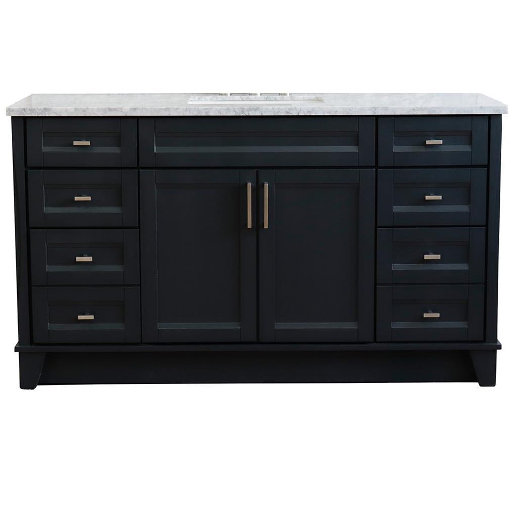 Bellaterra Home, Terni 61" Dark Gray Single Vanity, Rectangle Sink, White Carrara Marble#top-options_white-carrara-marble-top