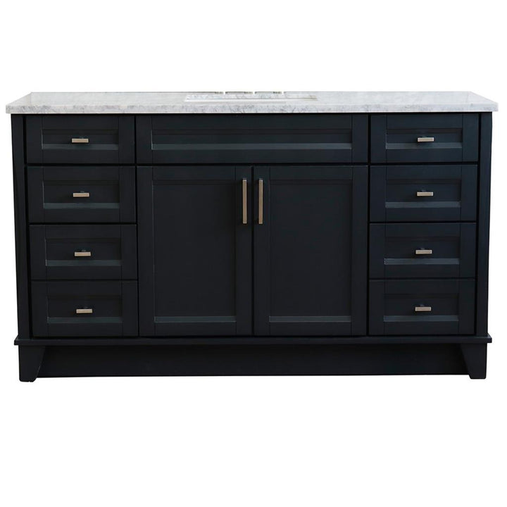 Bellaterra Home, Terni 61" Dark Gray Single Vanity, Rectangle Sink, White Carrara Marble#top-options_white-carrara-marble-top