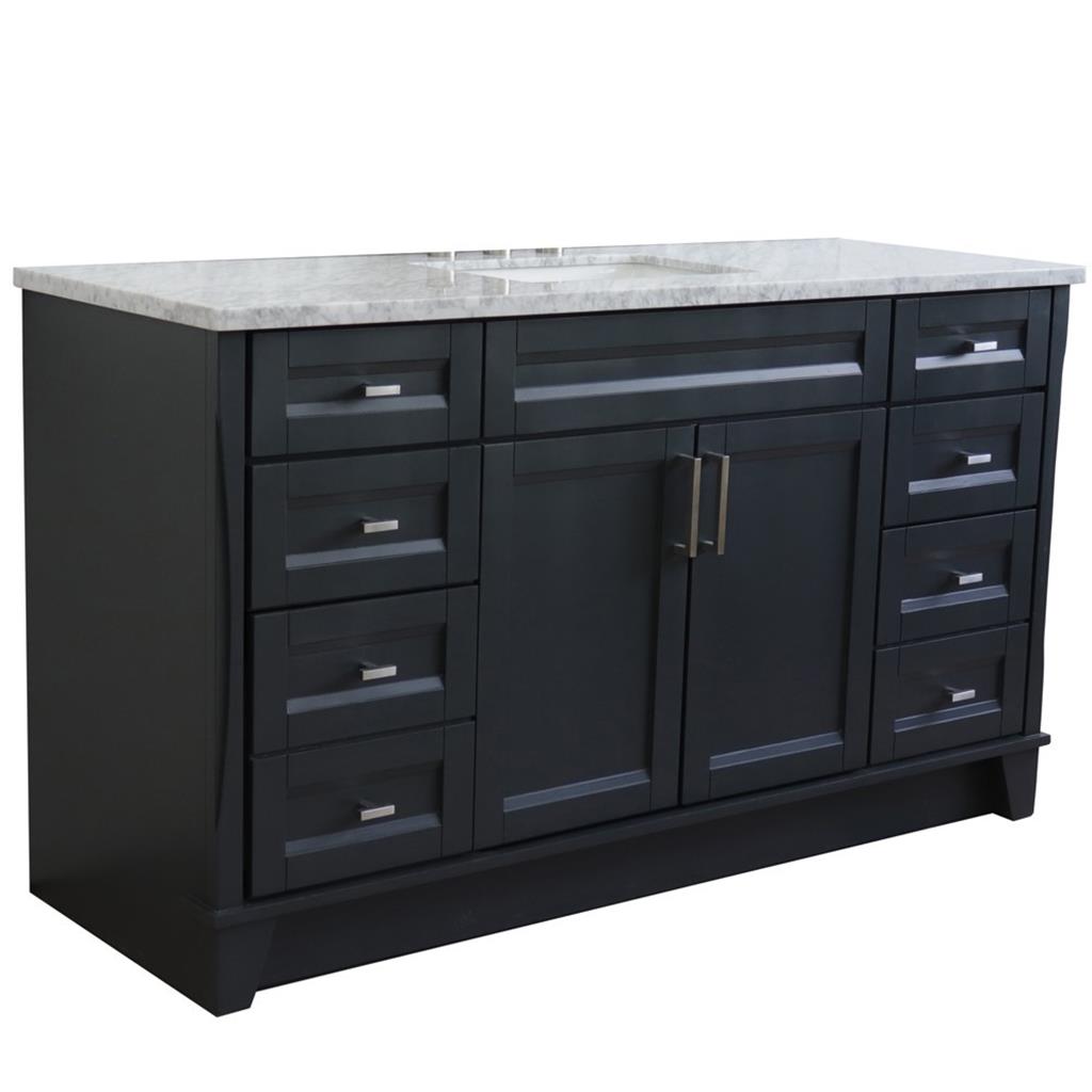 Bellaterra Home, Terni 61" Dark Gray Single Vanity, Rectangle Sink, White Carrara Marble#top-options_white-carrara-marble-top