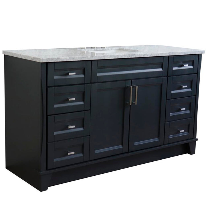 Bellaterra Home, Terni 61" Dark Gray Single Vanity, Rectangle Sink, White Carrara Marble#top-options_white-carrara-marble-top