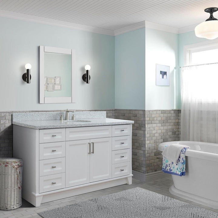 Bellaterra Home, Terni 61" White Single Vanity, Oval Sink, Gray Granite#top-options_gray-granite-top