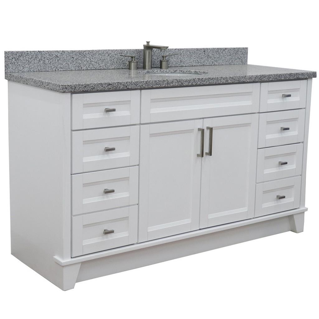 Bellaterra Home, Terni 61" White Single Vanity, Oval Sink, Gray Granite#top-options_gray-granite-top