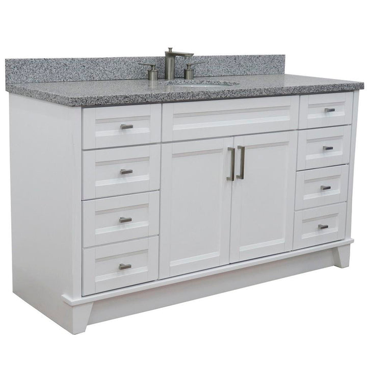 Bellaterra Home, Terni 61" White Single Vanity, Oval Sink, Gray Granite#top-options_gray-granite-top