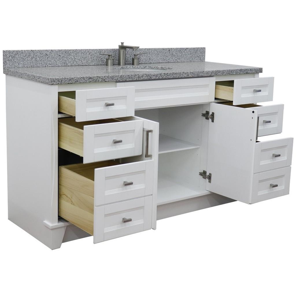 Bellaterra Home, Terni 61" White Single Vanity, Oval Sink, Gray Granite#top-options_gray-granite-top