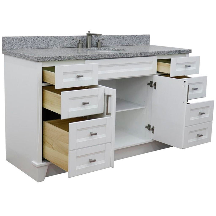 Bellaterra Home, Terni 61" White Single Vanity, Oval Sink, Gray Granite#top-options_gray-granite-top