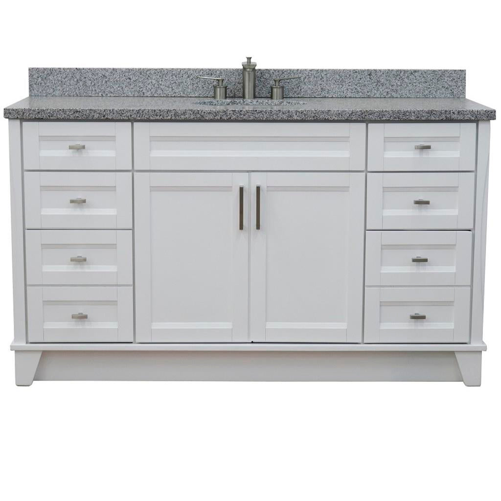 Bellaterra Home, Terni 61" White Single Vanity, Oval Sink, Gray Granite#top-options_gray-granite-top