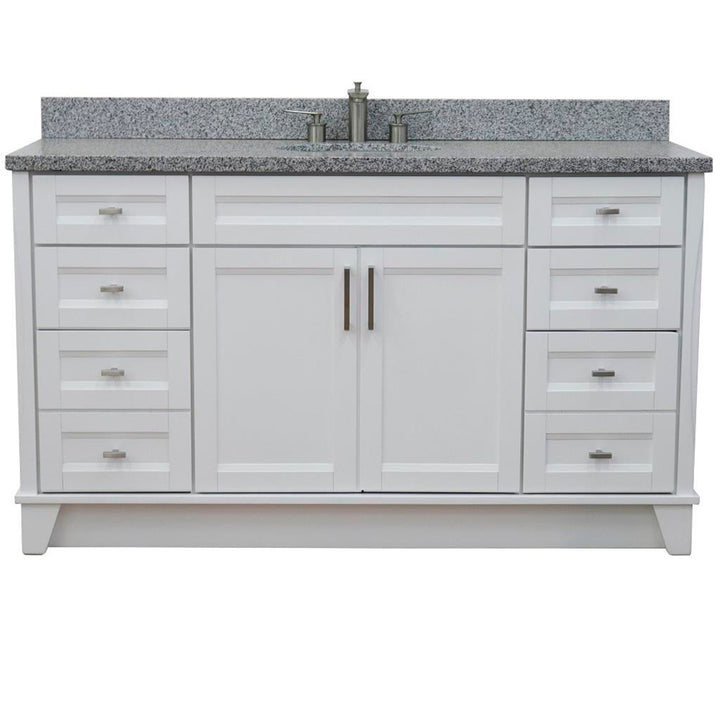 Bellaterra Home, Terni 61" White Single Vanity, Oval Sink, Gray Granite#top-options_gray-granite-top