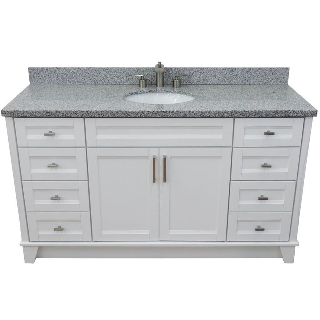 Bellaterra Home, Terni 61" White Single Vanity, Oval Sink, Gray Granite#top-options_gray-granite-top