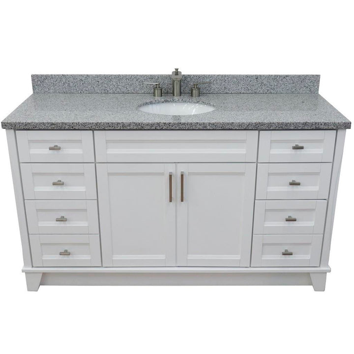 Bellaterra Home, Terni 61" White Single Vanity, Oval Sink, Gray Granite#top-options_gray-granite-top
