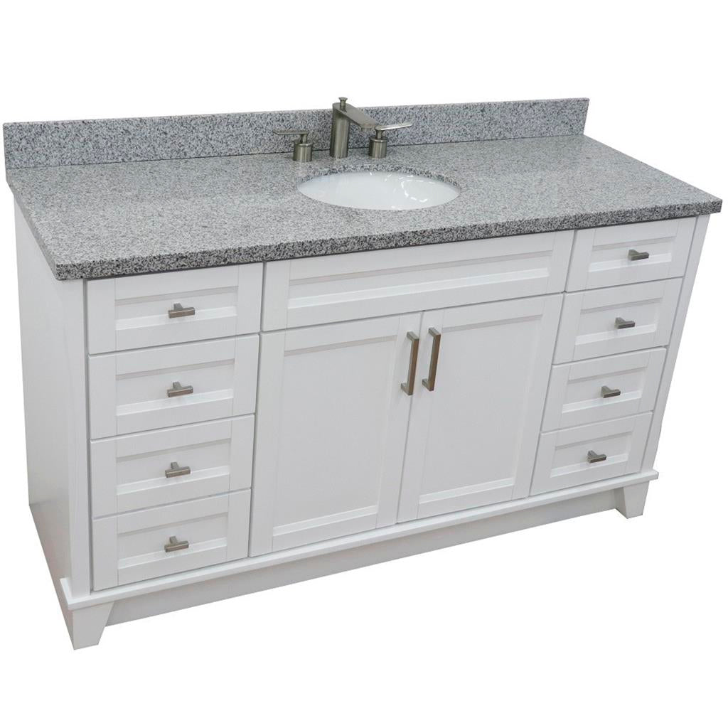 Bellaterra Home, Terni 61" White Single Vanity, Oval Sink, Gray Granite#top-options_gray-granite-top