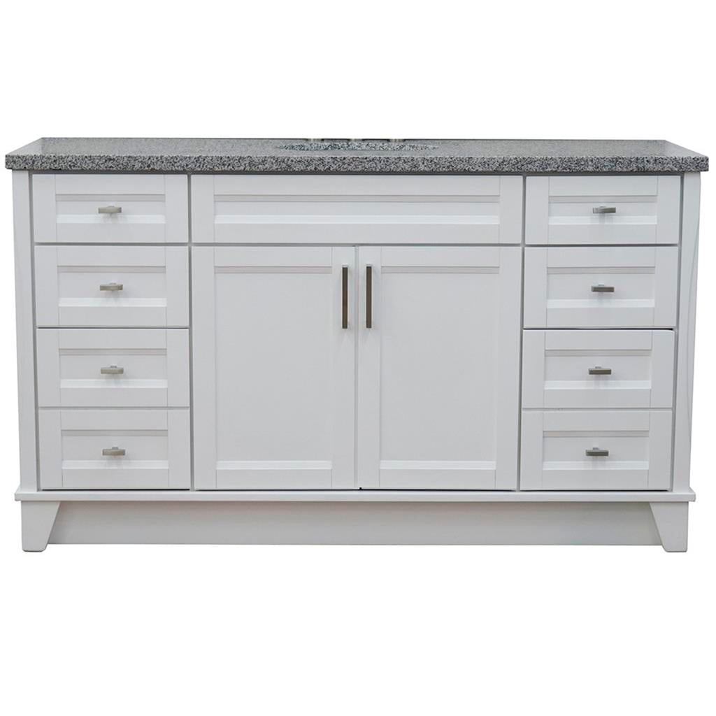 Bellaterra Home, Terni 61" White Single Vanity, Oval Sink, Gray Granite#top-options_gray-granite-top
