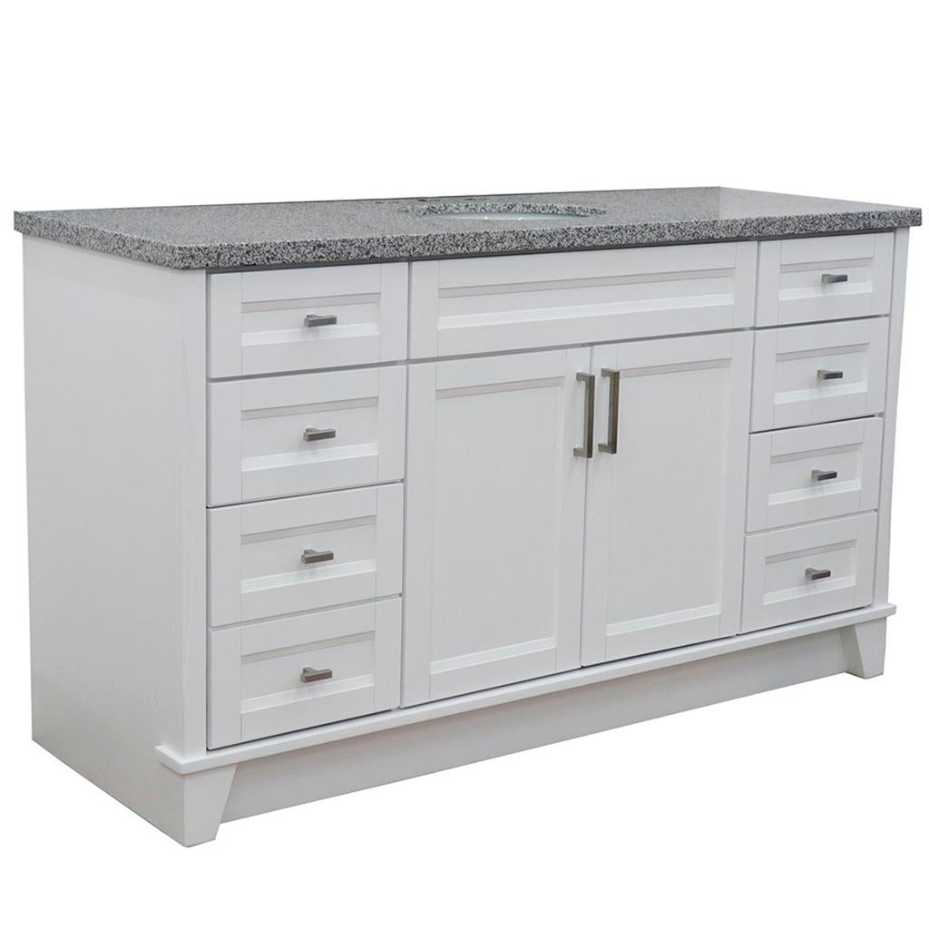 Bellaterra Home, Terni 61" White Single Vanity, Oval Sink, Gray Granite#top-options_gray-granite-top