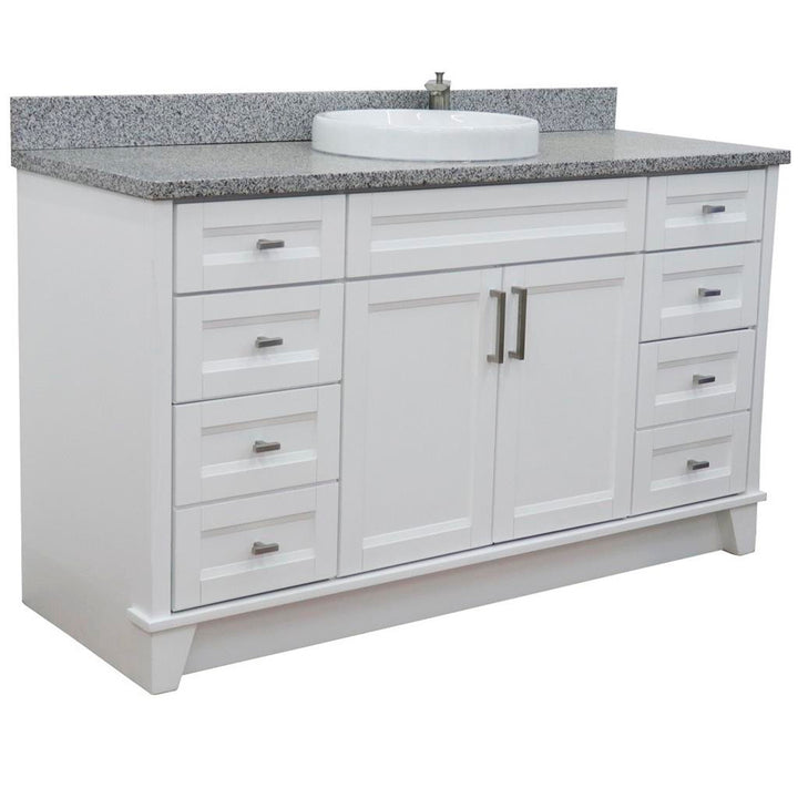 Bellaterra Home, Terni 61" White Single Vanity, Round Sink, Gray Granite#top-options_gray-granite-top