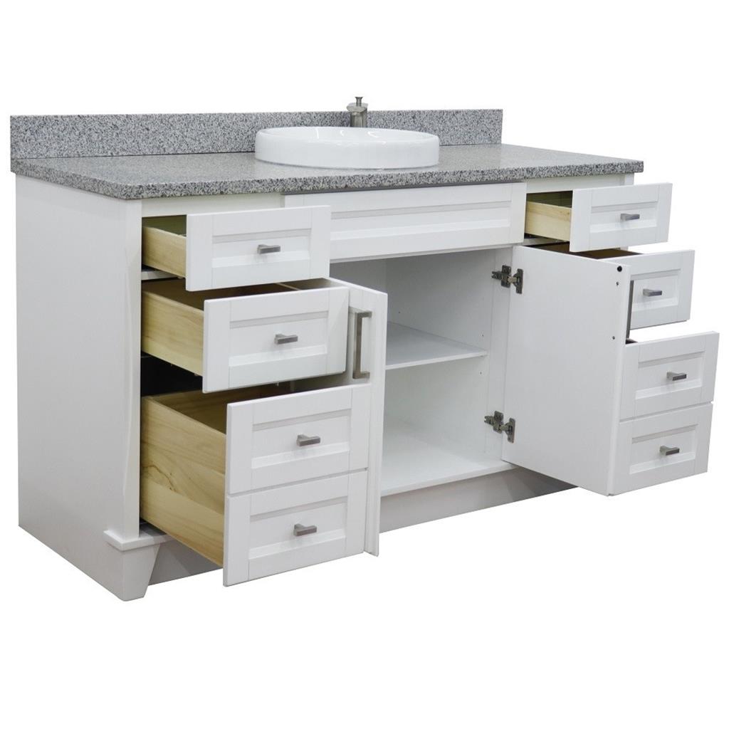 Bellaterra Home, Terni 61" White Single Vanity, Round Sink, Gray Granite#top-options_gray-granite-top