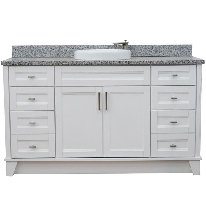 Bellaterra Home, Terni 61" White Single Vanity, Round Sink, Gray Granite#top-options_gray-granite-top