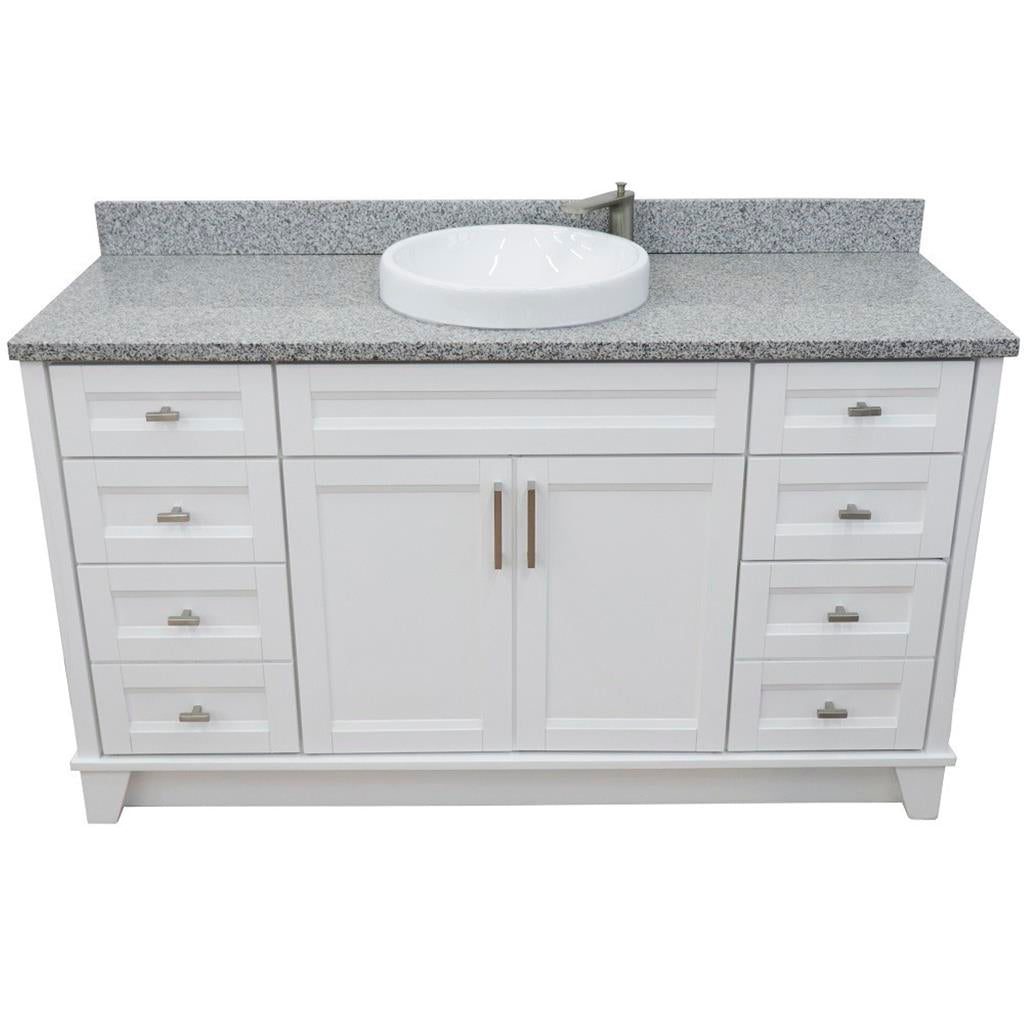 Bellaterra Home, Terni 61" White Single Vanity, Round Sink, Gray Granite#top-options_gray-granite-top