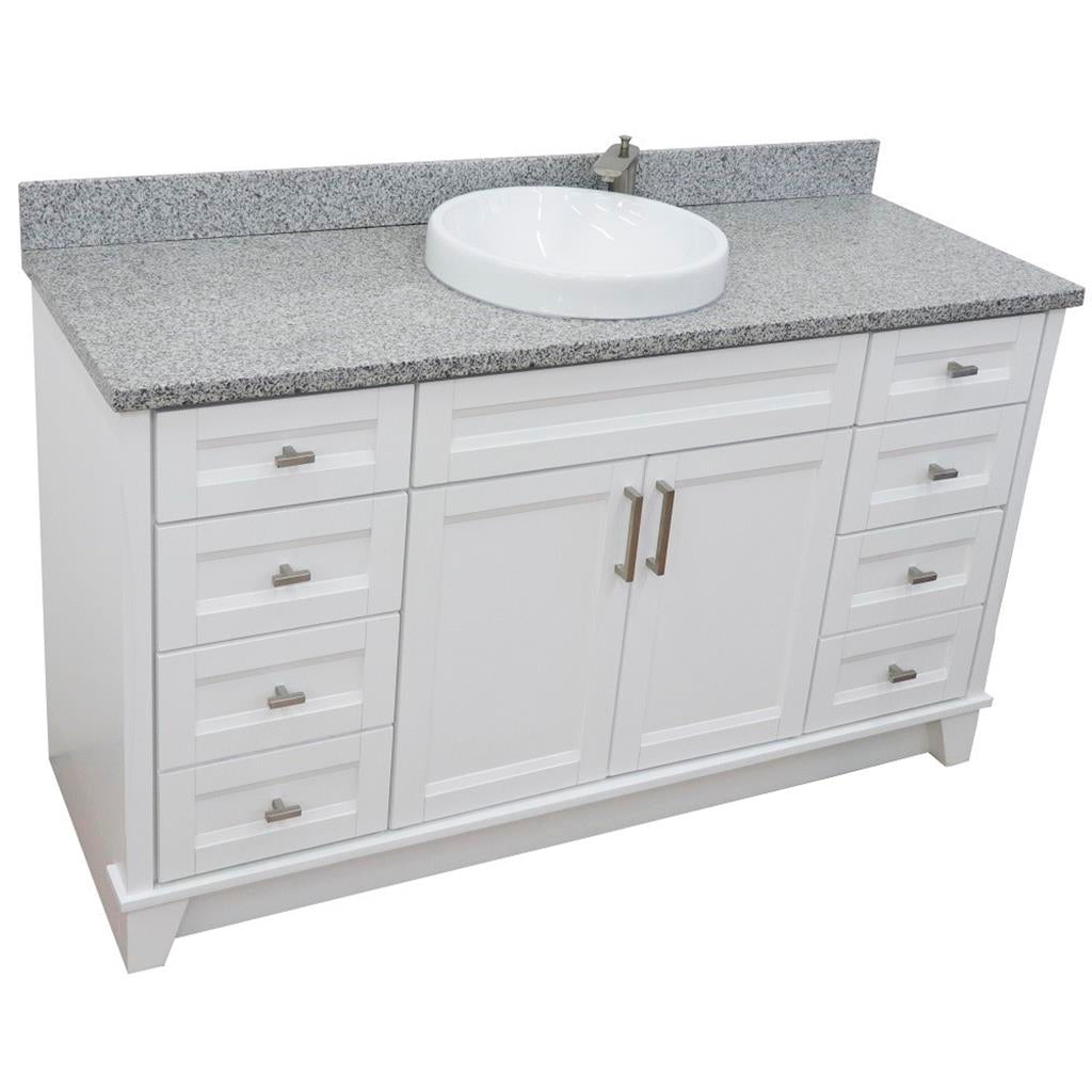 Bellaterra Home, Terni 61" White Single Vanity, Round Sink, Gray Granite#top-options_gray-granite-top