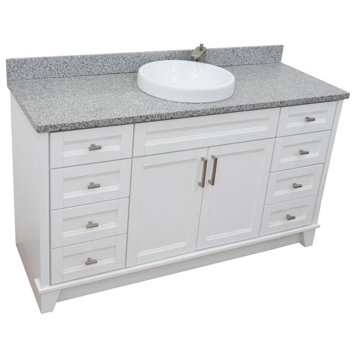 Bellaterra Home, Terni 61" White Single Vanity, Round Sink, Gray Granite#top-options_gray-granite-top