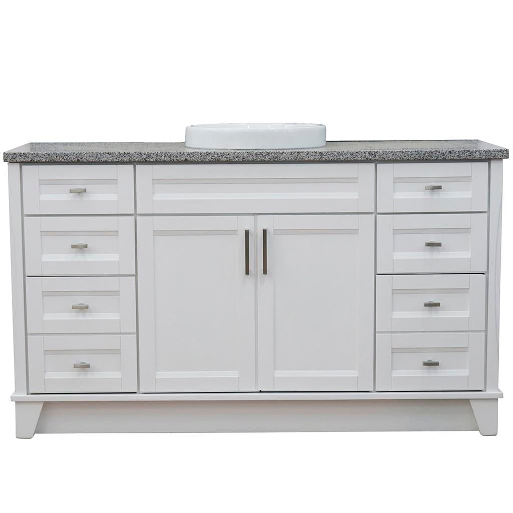 Bellaterra Home, Terni 61" White Single Vanity, Round Sink, Gray Granite#top-options_gray-granite-top
