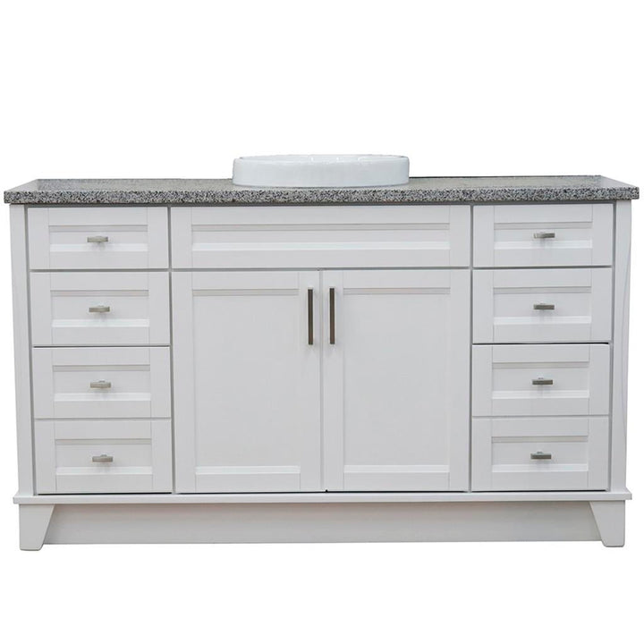 Bellaterra Home, Terni 61" White Single Vanity, Round Sink, Gray Granite#top-options_gray-granite-top