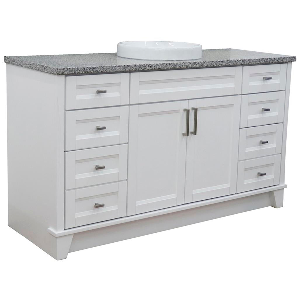 Bellaterra Home, Terni 61" White Single Vanity, Round Sink, Gray Granite#top-options_gray-granite-top
