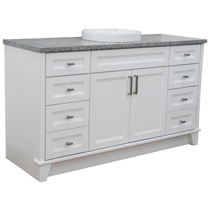 Bellaterra Home, Terni 61" White Single Vanity, Round Sink, Gray Granite#top-options_gray-granite-top