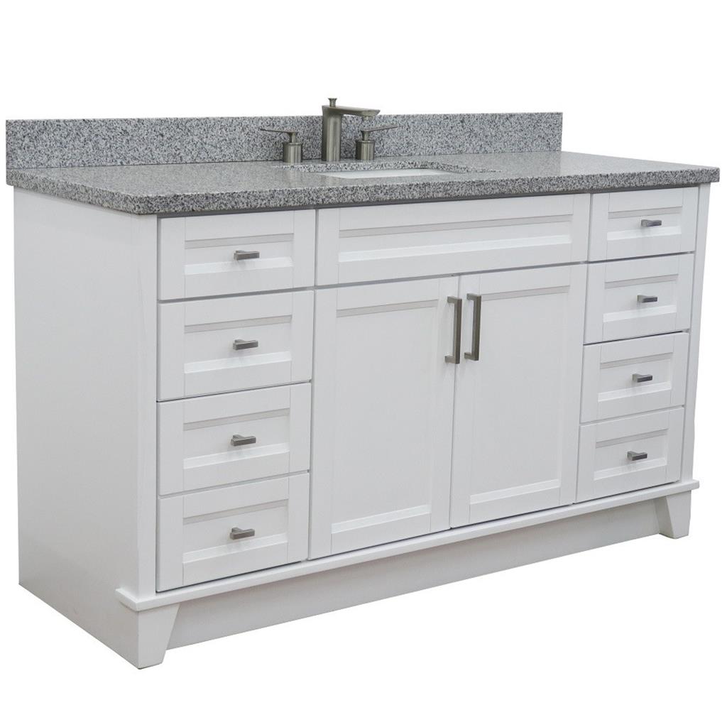 Bellaterra Home, Terni 61" White Single Vanity, Rectangle Sink, Gray Granite#top-options_gray-granite-top