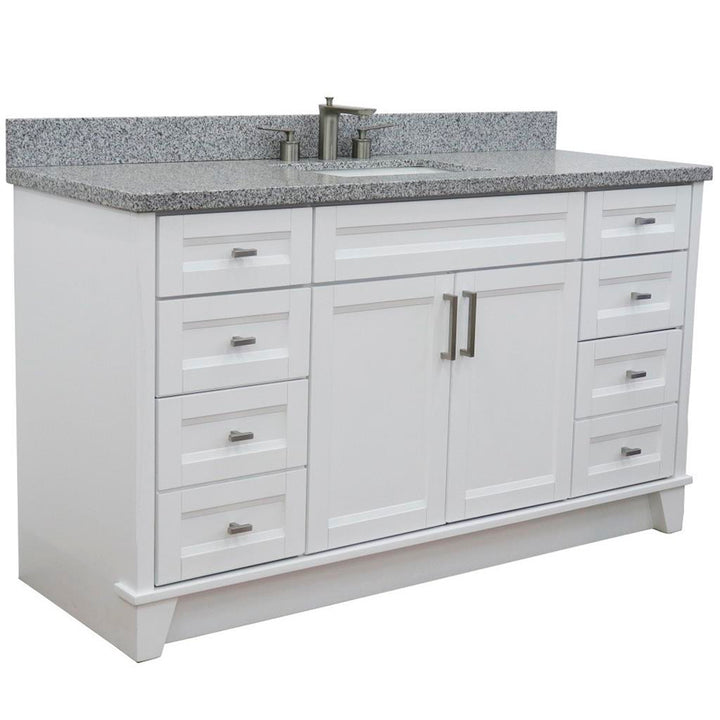 Bellaterra Home, Terni 61" White Single Vanity, Rectangle Sink, Gray Granite#top-options_gray-granite-top