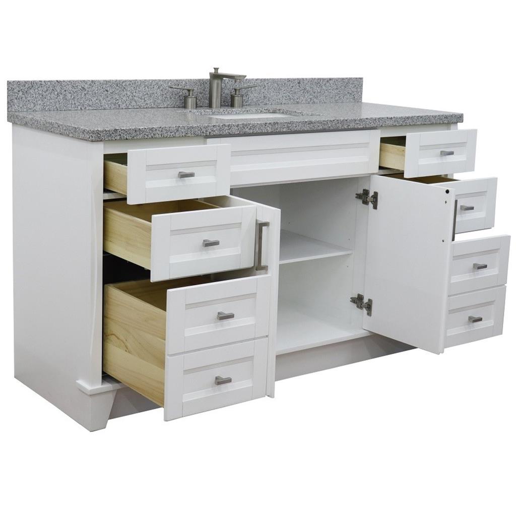 Bellaterra Home, Terni 61" White Single Vanity, Rectangle Sink, Gray Granite#top-options_gray-granite-top