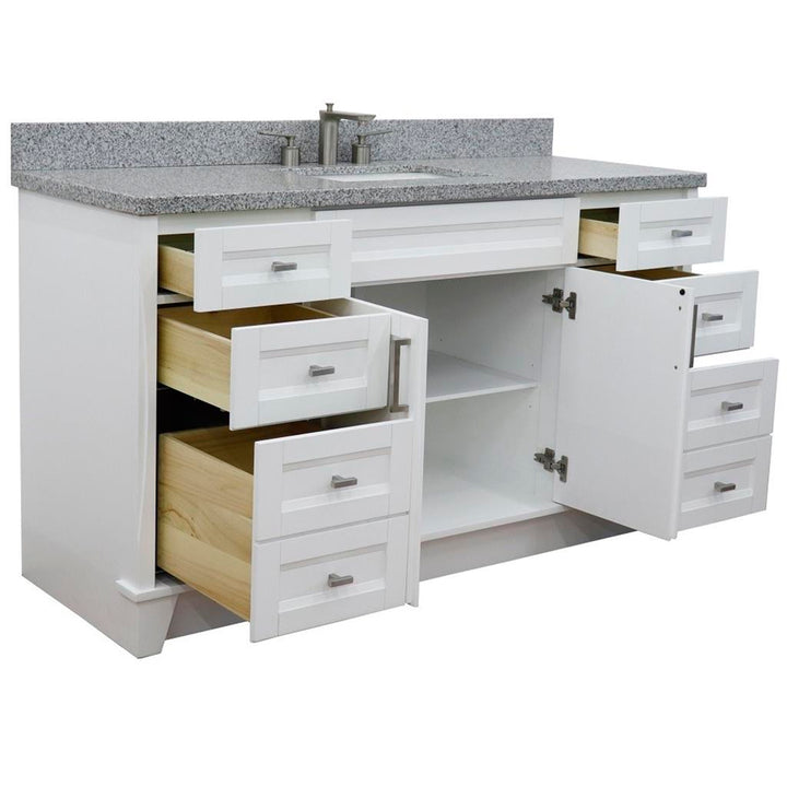 Bellaterra Home, Terni 61" White Single Vanity, Rectangle Sink, Gray Granite#top-options_gray-granite-top
