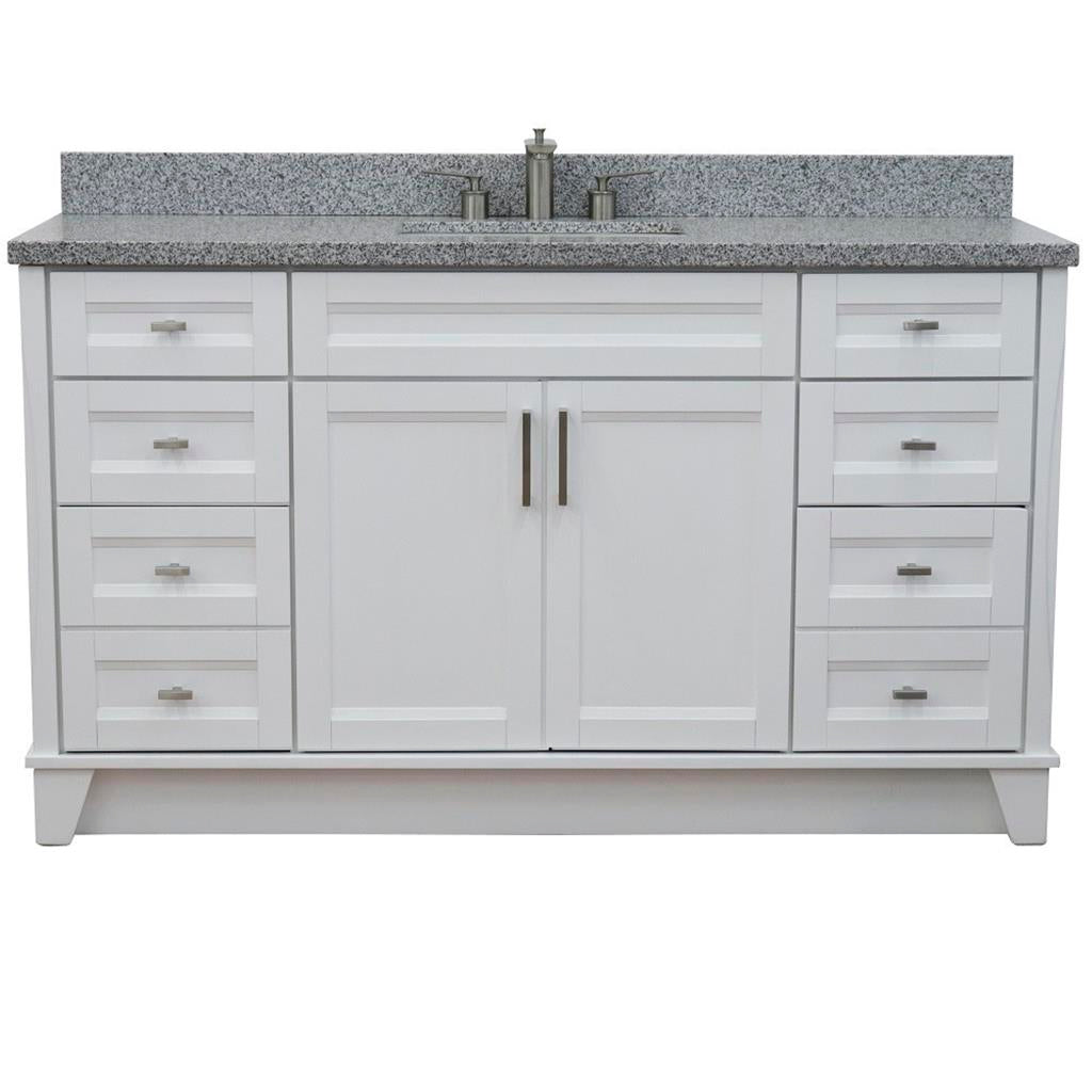 Bellaterra Home, Terni 61" White Single Vanity, Rectangle Sink, Gray Granite#top-options_gray-granite-top