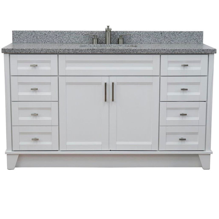 Bellaterra Home, Terni 61" White Single Vanity, Rectangle Sink, Gray Granite#top-options_gray-granite-top